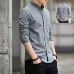 Men's Slim Lapel Long Sleeve Shirt With Pockets Solid Color Casual