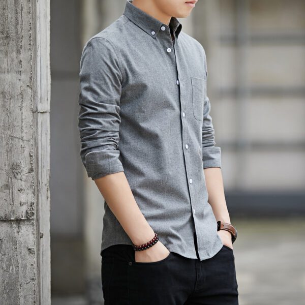 Men's Slim Lapel Long Sleeve Shirt With Pockets Solid Color Casual - Image 3