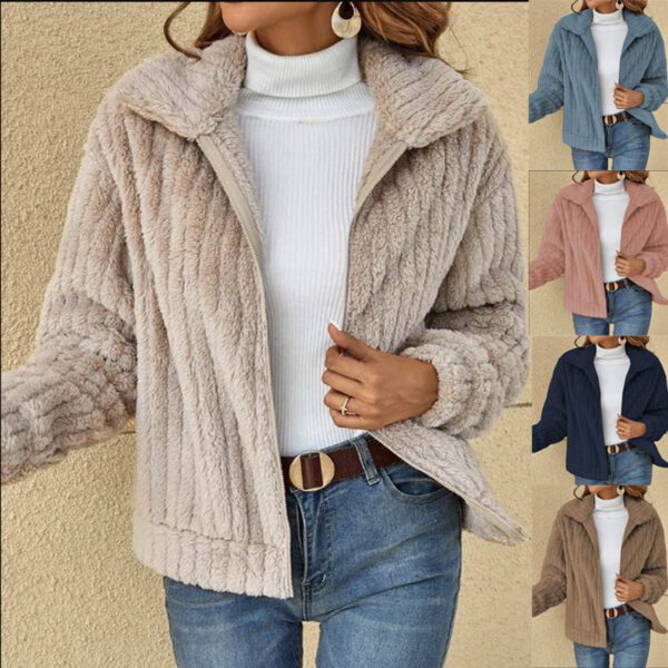 Women's Casual Fleece Lapel Cropped Jacket