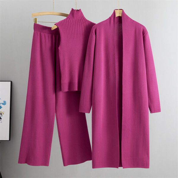 3pcs Suits Women Fashion Knitting Sleeveless Vest Sweater Long Cardigan And Wide-leg Pants Three-piece Set - Image 7