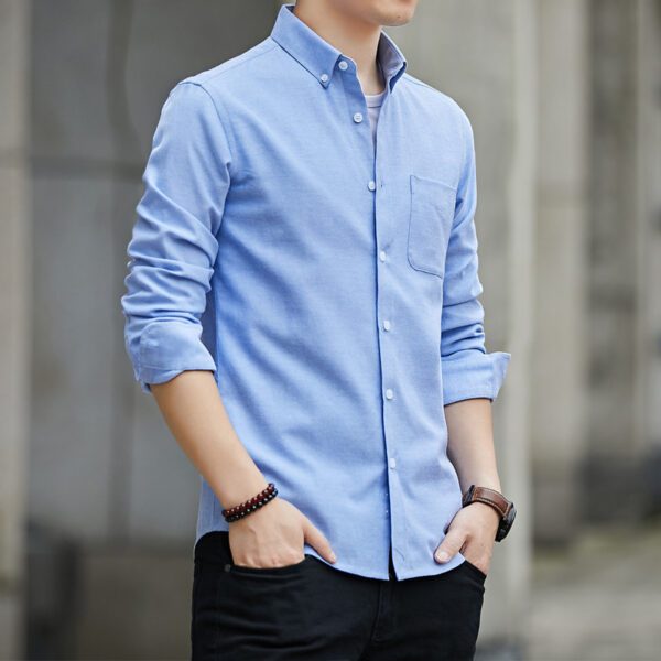 Men's Slim Lapel Long Sleeve Shirt With Pockets Solid Color Casual - Image 7