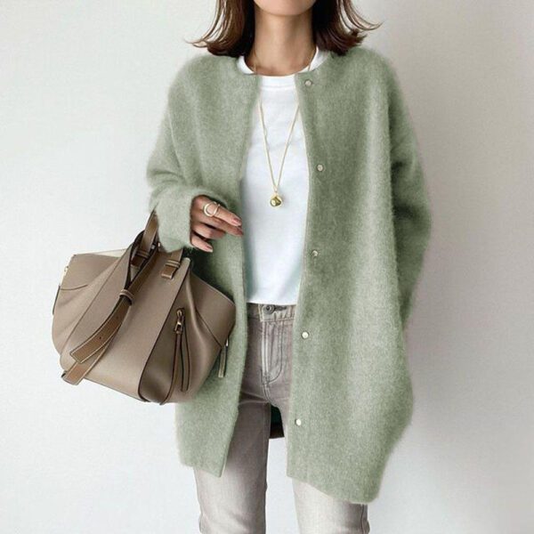 Loose Round Neck Single Breasted Cardigan Fashion Solid Color Coat Jacket - Image 6