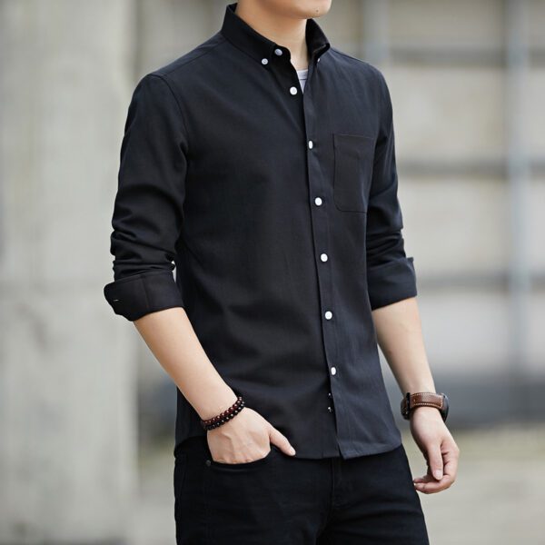 Men's Slim Lapel Long Sleeve Shirt With Pockets Solid Color Casual - Image 2