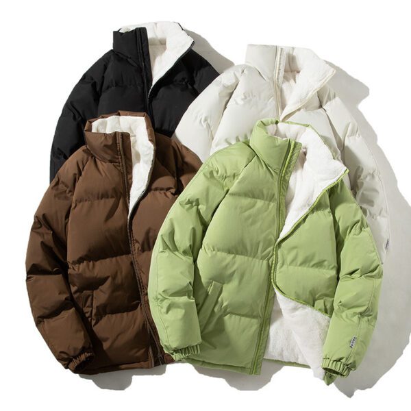 Couples Stand-up Collar Coat With Pockets Fashion Winter Warm Plush Thickened Jacket For Women Men Loose Outwear Top Clothing - Image 4