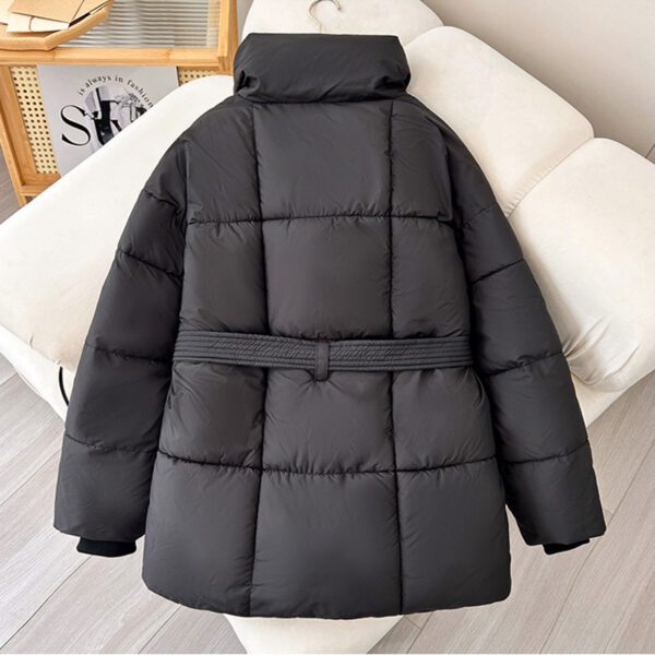 Winter Plaid Sewing Lapel Coat With Lace-up Design Fashion Loose Solid Thick Jacket Outerwear Women's Clothing - Image 2