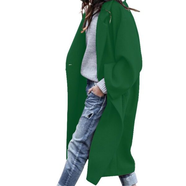 Long Jacket With Pockets Solid Color Single Breasted Lapel Woolen Coat For Women Warm - Image 9