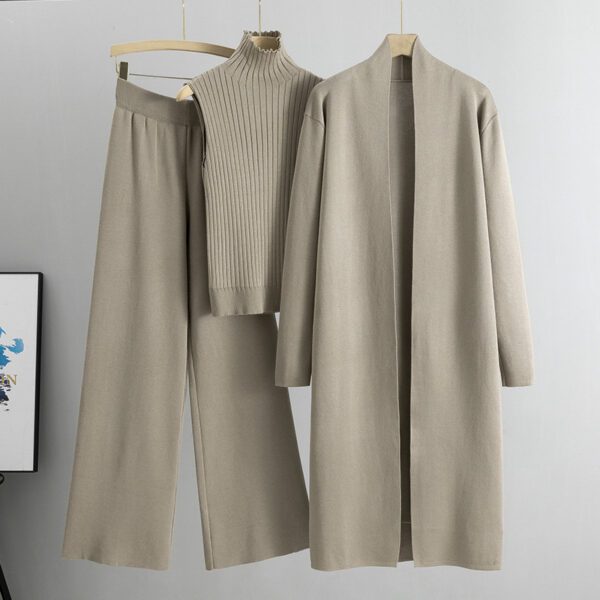 3pcs Suits Women Fashion Knitting Sleeveless Vest Sweater Long Cardigan And Wide-leg Pants Three-piece Set - Image 3