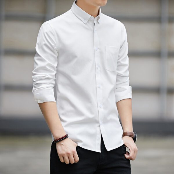 Men's Slim Lapel Long Sleeve Shirt With Pockets Solid Color Casual - Image 5