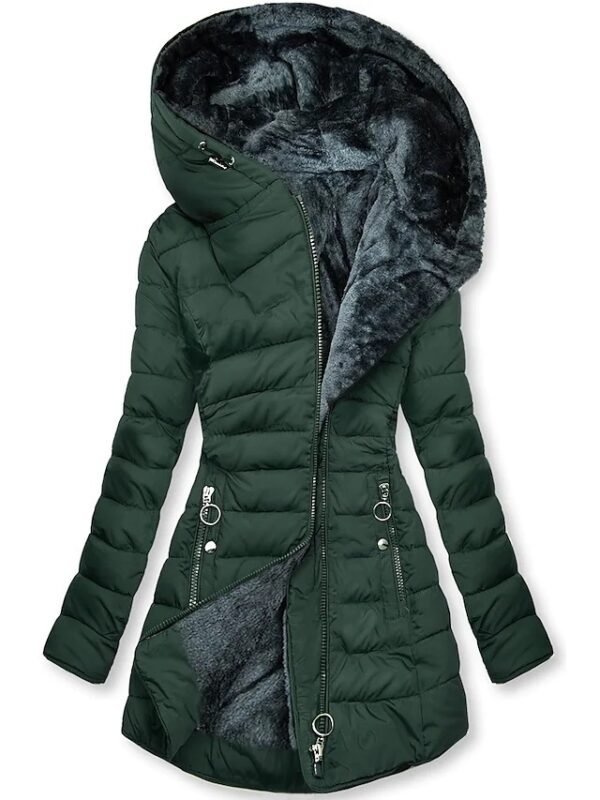 Women's Plush Hooded Mid-length Oblique Zipper Cotton-padded Coat - Image 2
