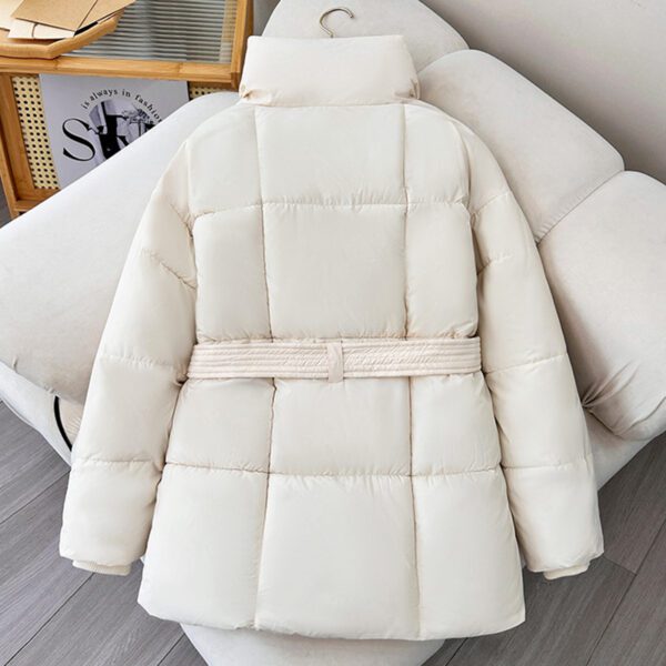 Winter Plaid Sewing Lapel Coat With Lace-up Design Fashion Loose Solid Thick Jacket Outerwear Women's Clothing - Image 3