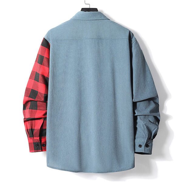 Men's Fashion Casual Color-matching Plaid Shirt Autumn And Winter Corduroy Long-sleeved Lapel Shirt Loose Top - Image 5