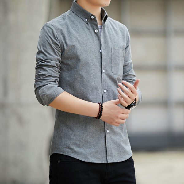 Men's Slim Lapel Long Sleeve Shirt With Pockets Solid Color Casual - Image 4