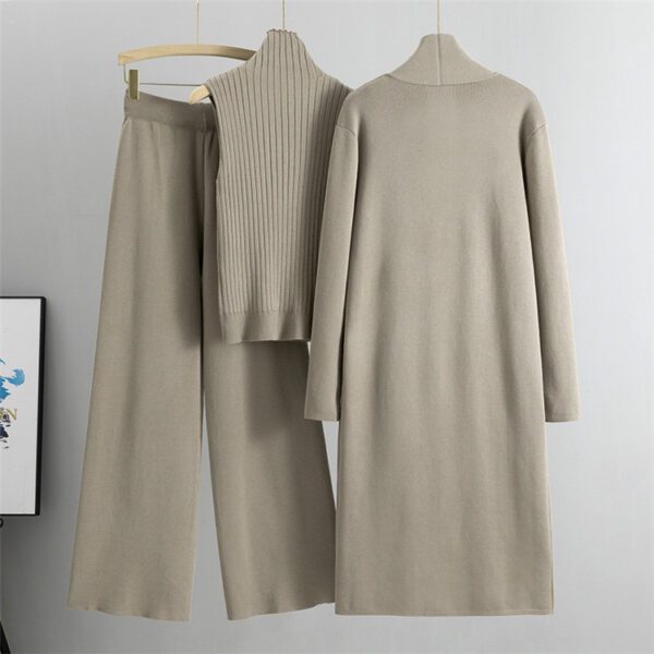 3pcs Suits Women Fashion Knitting Sleeveless Vest Sweater Long Cardigan And Wide-leg Pants Three-piece Set - Image 8