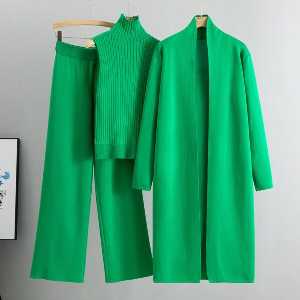 3pcs Suits Women Fashion Knitting Sleeveless Vest Sweater Long Cardigan And Wide-leg Pants Three-piece Set - Image 2