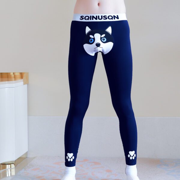 Cute Dog Print Leggings Winter Warm Innerwear Cotton Pants For Men - Image 5