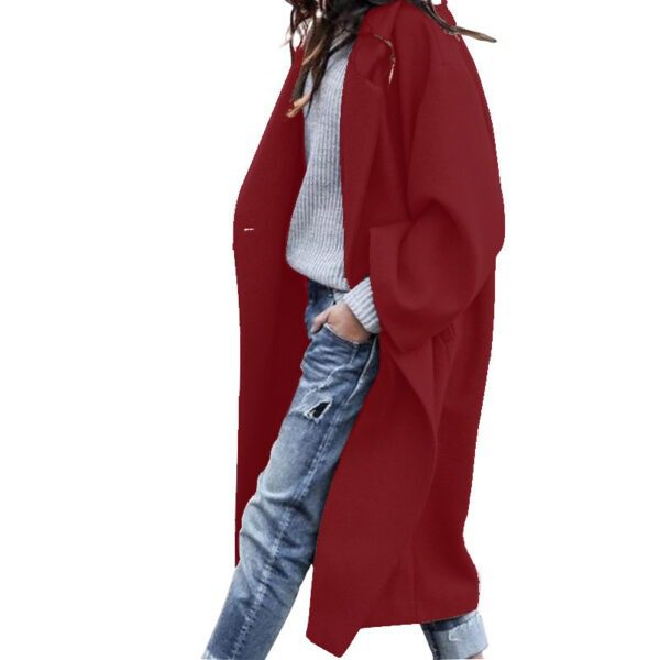 Long Jacket With Pockets Solid Color Single Breasted Lapel Woolen Coat For Women Warm - Image 10