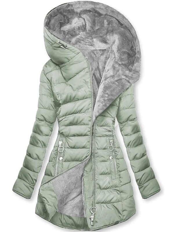 Women's Plush Hooded Mid-length Oblique Zipper Cotton-padded Coat - Image 7
