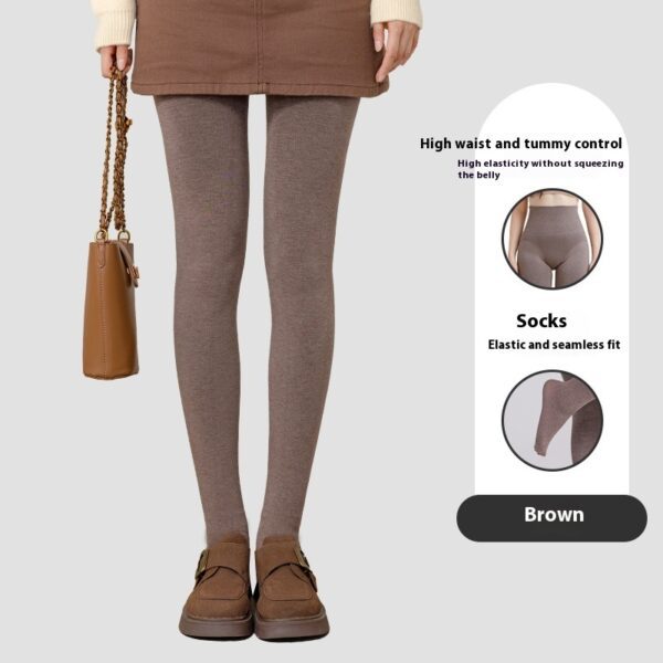 Winter High Waist Leggings With Sock Fashion Slim Pantyhose Warm Thin Legs Pants - Image 3