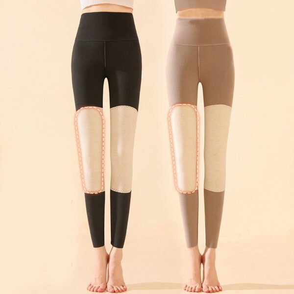 Winter High Waist Knee-pad Leggings Fashion Warm Double-sided Frosted Pants Solid Slim Trousers - Image 3