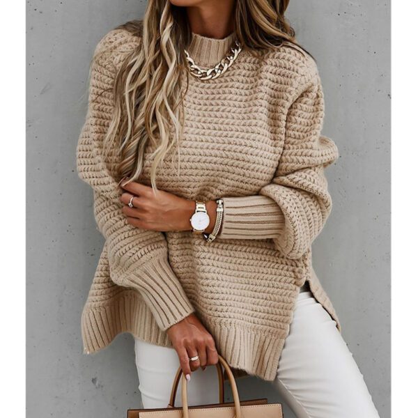 Solid Colour Drawstring Side Slit Knit sweater For Women - Image 5
