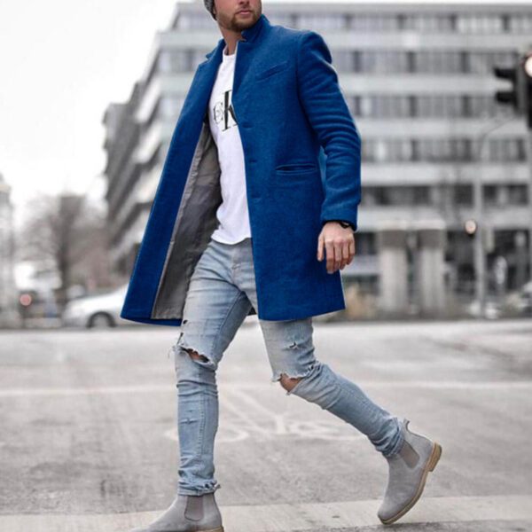 Fashionable Men's solid color long warm coat - Image 9