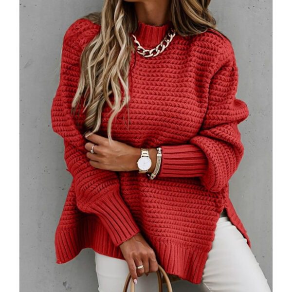 Solid Colour Drawstring Side Slit Knit sweater For Women - Image 7