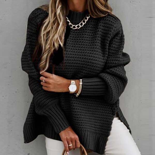 Solid Colour Drawstring Side Slit Knit sweater For Women - Image 4