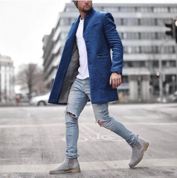 Fashionable Men's solid color long warm coat - Image 5