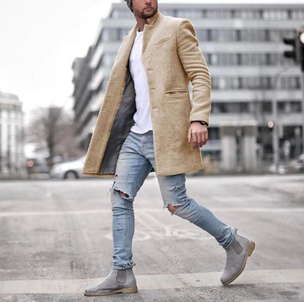 Fashionable Men's solid color long warm coat - Image 4