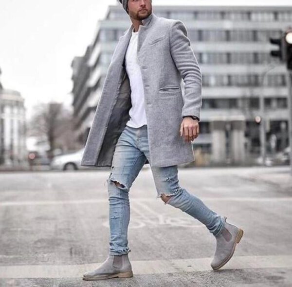 Fashionable Men's solid color long warm coat - Image 10
