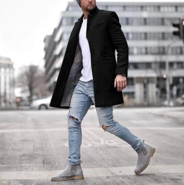 Fashionable Men's solid color long warm coat - Image 2