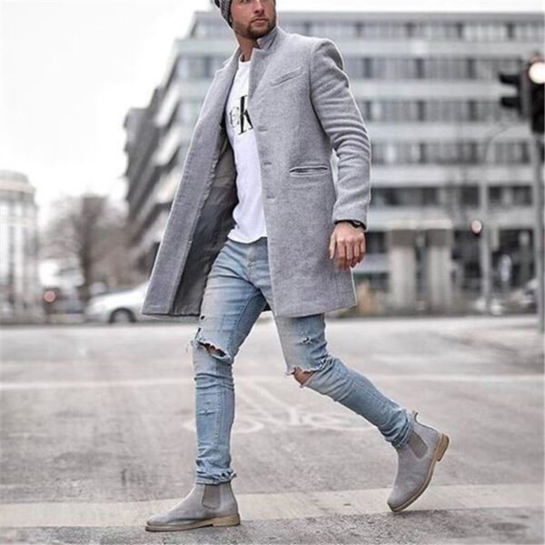 Fashionable Men's solid color long warm coat - Image 6