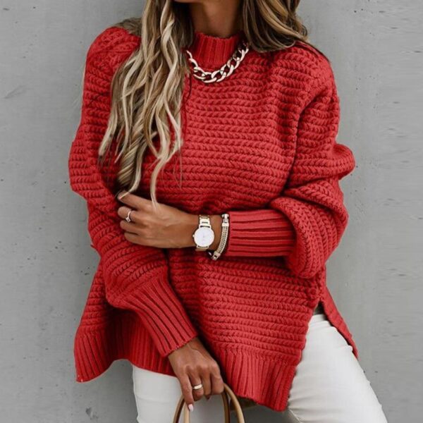 Solid Colour Drawstring Side Slit Knit sweater For Women - Image 9