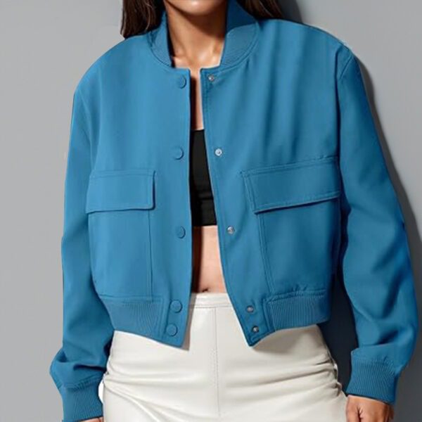 Fashion Button Stand-collar Jacket With Big Pockets Casual Loose Short Outwear Tops Coat For Women Clothing - Image 9