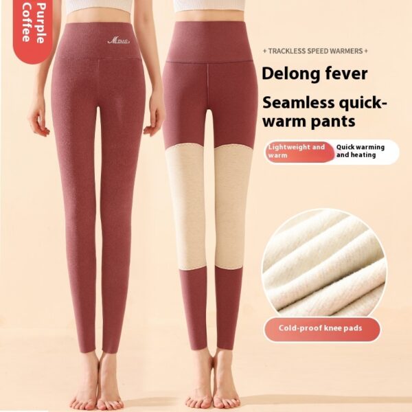 Winter High Waist Knee-pad Leggings Fashion Warm Double-sided Frosted Pants Solid Slim Trousers - Image 9