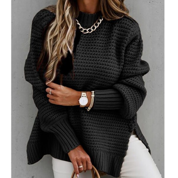 Solid Colour Drawstring Side Slit Knit sweater For Women - Image 8