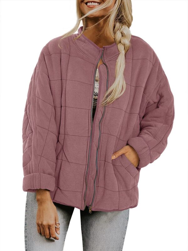 Solid Color Stand Collar Cotton With Loose Pockets Long Sleeved Jacket Women - Image 3