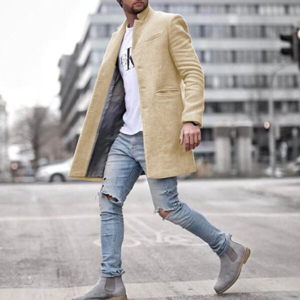 Fashionable Men's solid color long warm coat - Image 7