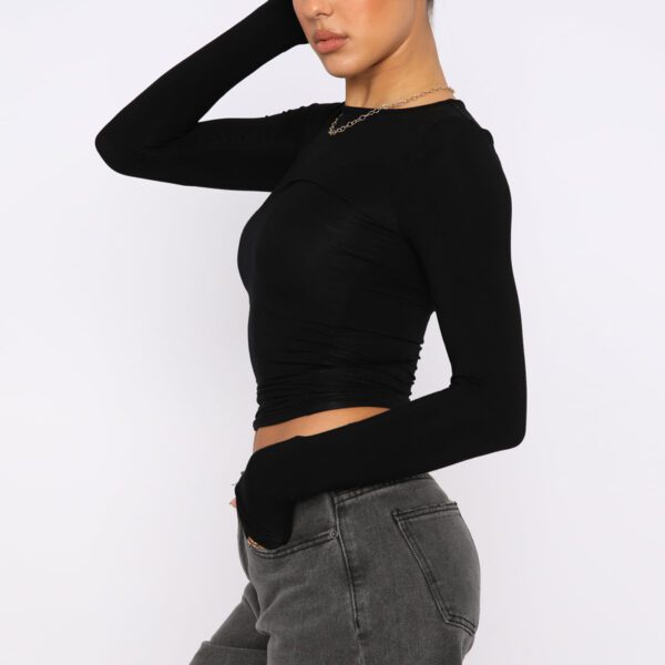 Fashion Slim Long-sleeved Pullovers Tops Solid Causal Fit Shirts - Image 6