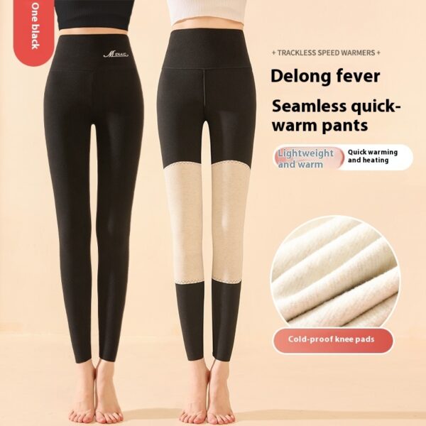 Winter High Waist Knee-pad Leggings Fashion Warm Double-sided Frosted Pants Solid Slim Trousers - Image 5