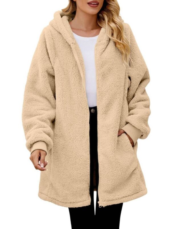 Loose Plush Women's Long Sleeve Hooded Zip Cardigan Coat - Image 4