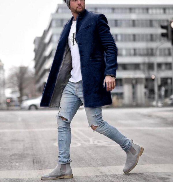 Fashionable Men's solid color long warm coat - Image 8