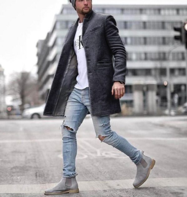 Fashionable Men's solid color long warm coat - Image 3