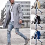 Fashionable Men's solid color long warm coat