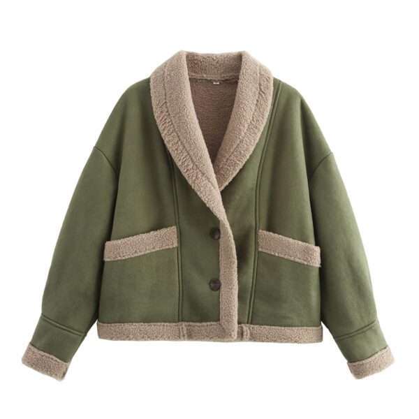 Lapel Woolen Coat With Pockets Winter Fashion Loose Suede Short Top Women's Clothing - Image 9