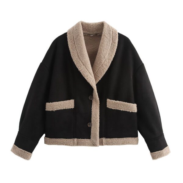 Lapel Woolen Coat With Pockets Winter Fashion Loose Suede Short Top Women's Clothing - Image 10