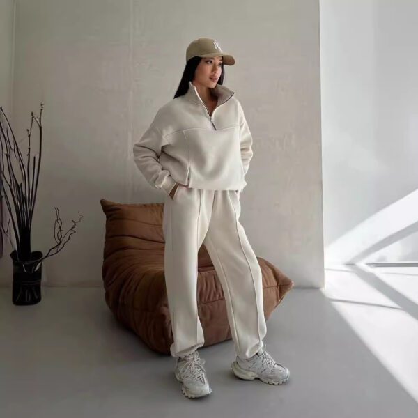 Winter Jogging Women Two Piece Set Female Zipper Coat Casual Pants Tracksuit Autumn Jacket Fashion Contrast Sport Wear Set - Image 4