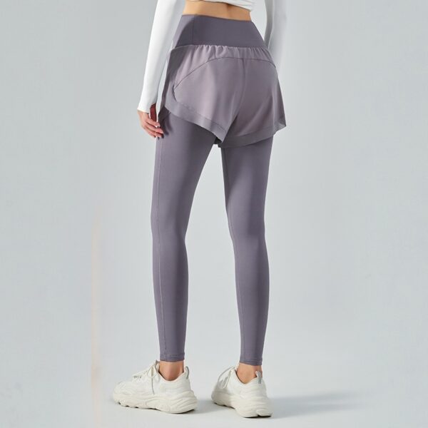 Elastic High Waist Anti-exposure Fake Two Pieces Mesh Leggings - Image 7