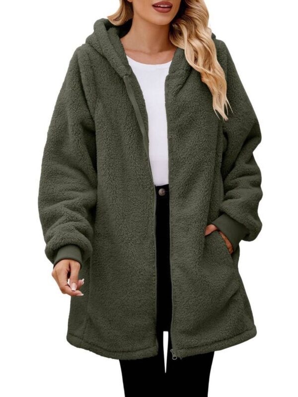 Loose Plush Women's Long Sleeve Hooded Zip Cardigan Coat - Image 6