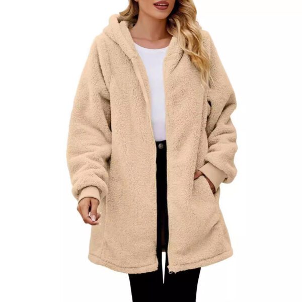 Loose Plush Women's Long Sleeve Hooded Zip Cardigan Coat - Image 8